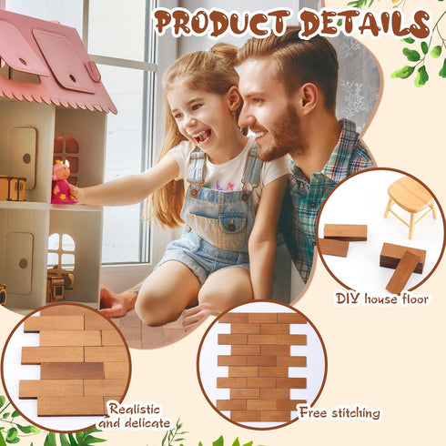 200 Pcs Miniature Dollhouse Flooring, Wooden Dollhouse Floor Boards for 1:12 Scale Accessories