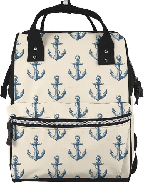 Qewfoju Nautical Themed Simple Anchors 1 Pattern Diaper Bag Backpack Multifunctional Baby Bags