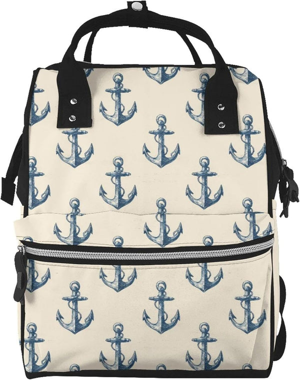 Qewfoju Nautical Themed Simple Anchors 1 Pattern Diaper Bag Backpack Multifunctional Baby Bags