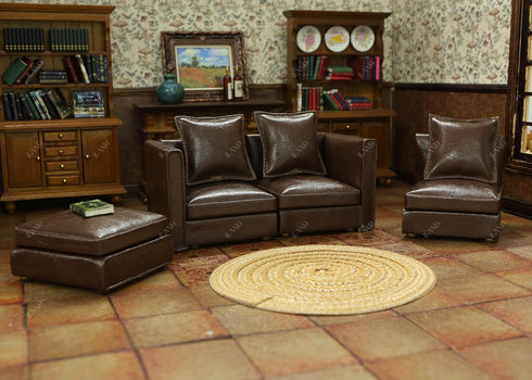 Set 1/12 iLAND Dollhouse Furniture Miniature Sectional Couch for Doll House Dcor Fit Scale Accessories, Modern Brown