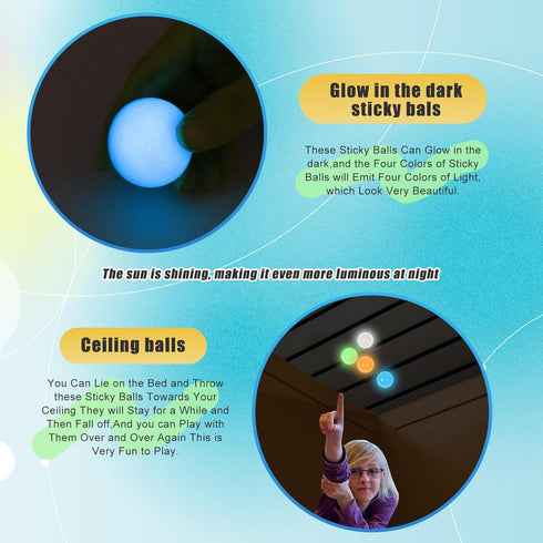 FauKait 4pack-1.8in Dream Balls,Glow in The Dark Sticky Balls That Stick to The Ceiling,Stress Balls for Kids