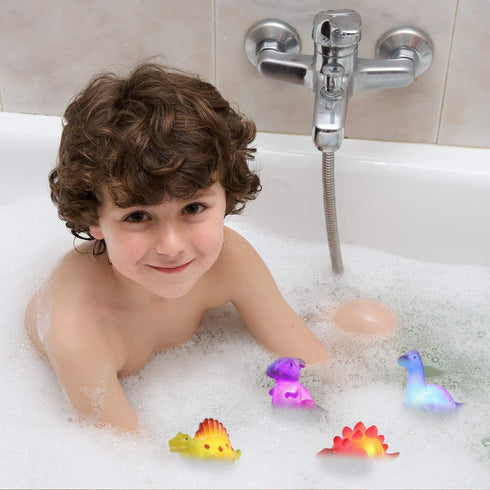 6 Packs Light-Up Floating Dinosaur Bath Toys Set for Baby Toddler, Great Water Bathtub Shower Pool Toy