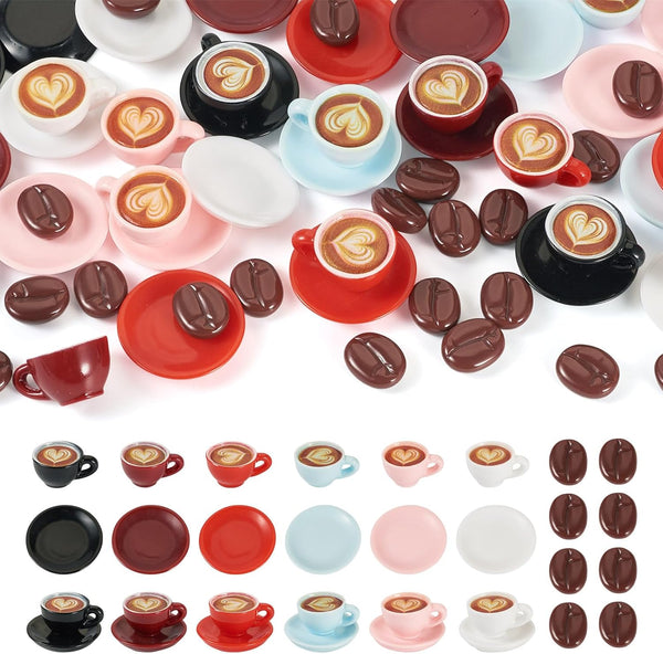 Cheriswelry 84Pcs Miniature Coffee Mugs Resin Coffee Beans Cups Miniature Ornaments Food