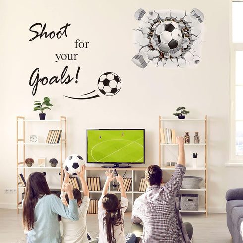 3D Soccer Wall Decal Stickers - Football Room Decor for Kid Boy Bedroom Art Decoration, Shoot for Your Goals