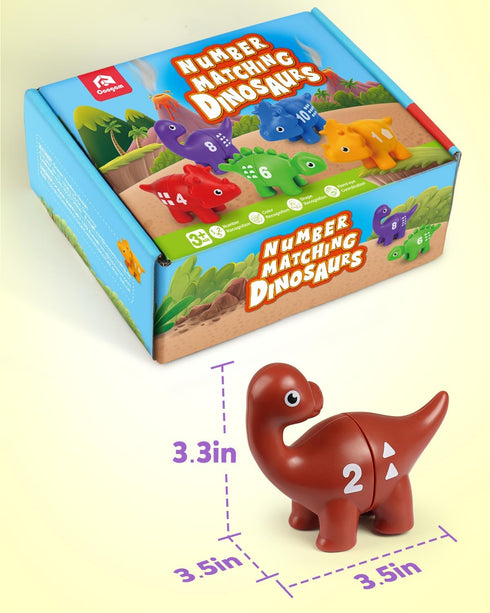 Coogam Numbers Matching Game 10PCS, 123 Counting Dinosaur Toys, Educational Montessori Learning Toys for Ages 2-4