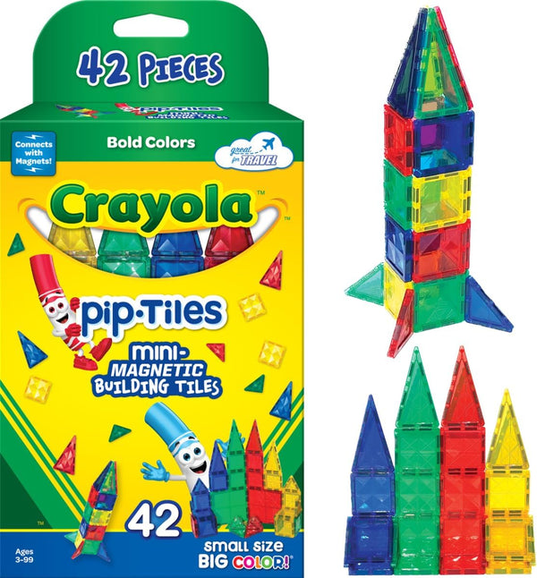 CreateOn Crayola Mini Magnetic PIP-Tiles, 42-Piece Building Set for Kids, STEM Travel Toys for Ages 3+