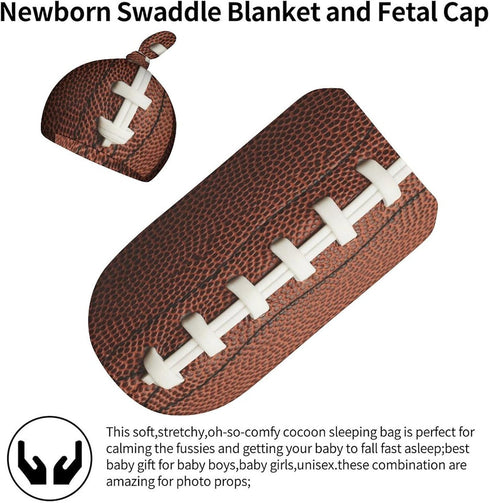 Soccer Newborn Baby Swaddle Blanket with Beanie Hat, Baby Receiving Blanket Wrap Gifts for Boys Girls Infant