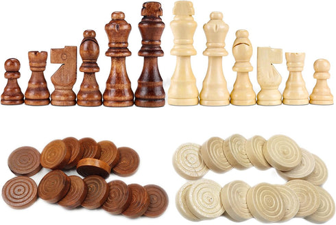 62 Pieces Wooden Checker Pieces & Chess Pieces 2 in 1 Chess Game Set, Classic Wooden Board Games in 2 Styles