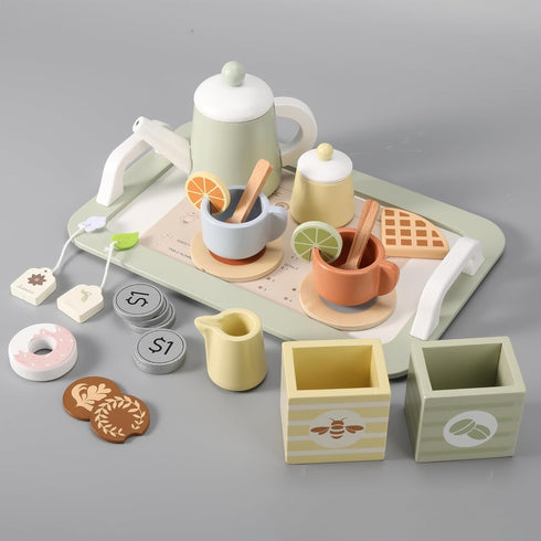 Wooden Tea Party Set for Little Girls, Play Tea Set for Kids