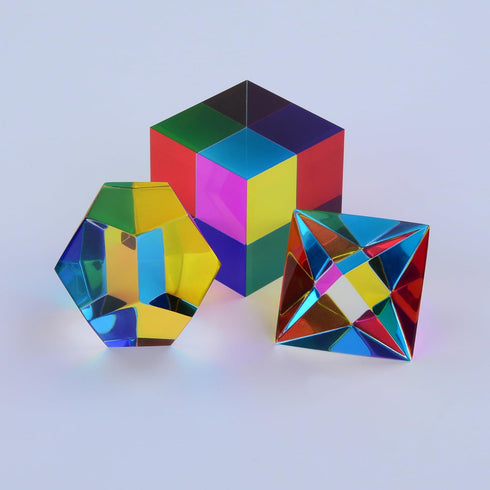 CMY Cubes The Aether (50mm) - Cyan, Magenta & Yellow Polyhedron for Subtractive Color Mixing Educational Desk Object