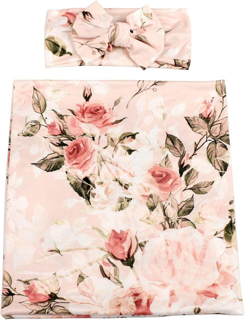 Galabloomer Newborn Receiving Blanket Headband Set Flower Print Baby Swaddle Receiving Blankets (Vintage) by Galabloomer