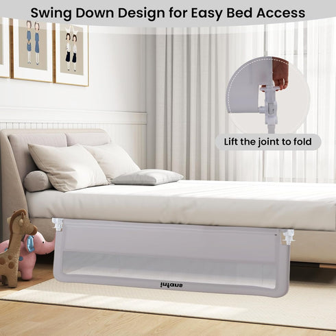 59" INFANS Bed Rail for Toddlers, Foldable Safety Baby Crib Rail Fit for Kids Twin, Extra Long Swing Down Bed Guardrail