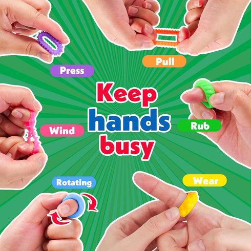50 Pack Fidget Rings Sensory Toys for Kids: Textured Sensory Rings - Bulk Fidgets for Classroom Prizes - Quiet Fidget