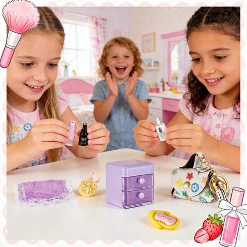 72Pcs Set Backpack Dollhouse Mini Jewelry Storage Case Handbag Towel Cosmetic Bathroom Acessories Toothbrush Shampoo