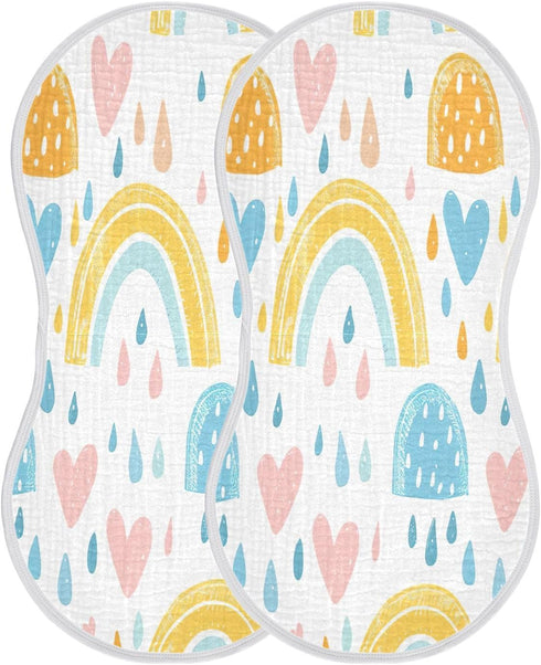 YETTASBIN Cartoon Rainbow Muslin Baby Burp Cloth, Super Soft Absorbent Cotton Burp Rag Baby Bibs Feeding Cloth
