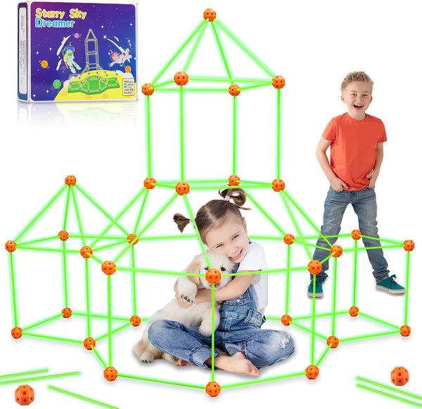 Fort Building Kit for Kids - 100 Pcs Glow in The Dark Creative STEM Toys for Indoor Outdoor Fun, Ages 5-10