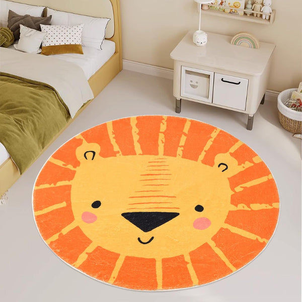 ABREEZE Kids Play Rug 4ft, Lion Round Area Rug Kids Nursery Door