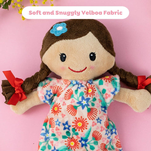 10-inch Velboa Tiger Tribe Matilda Rag Doll Brown Hair Soft Fabric Flower Dress Ideal Newborn Toddler Cuddly Toy Safe