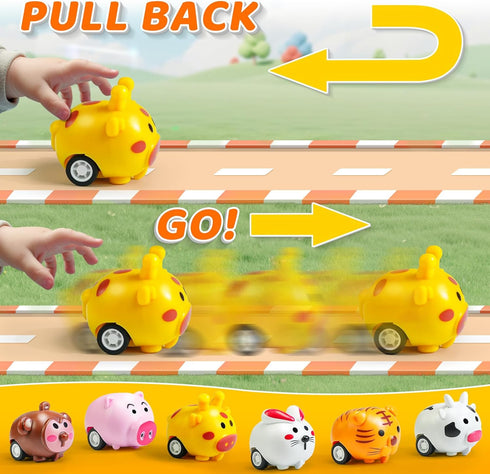 33 Beestech Pcs Mini Animal Pull Back Toy Cars for Boys Girls Kids Toddlers, Party Favors Teacher Classroom Treasure