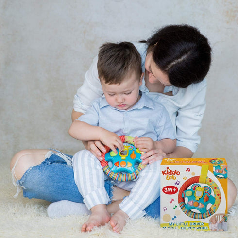 KiddoLab Steering Wheel Toy with Music, Lights, Sounds & Flip Up Mirror for Crib & Stroller