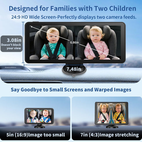 Howison 6.86'' 1080P 150 Dual Car Camera Baby Monitor, Baby Car Camera with IR Night Vision, Wide Angle, USB Powered