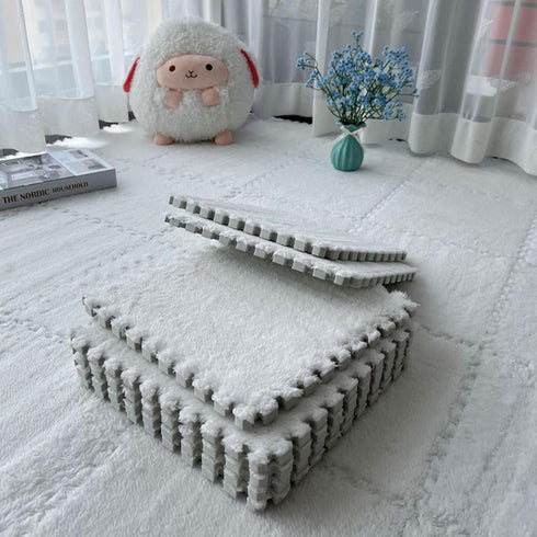 Gangdise 12 PCS Thickened Plush Interlocking Floor Mat Fluffy Square Tiles EVA