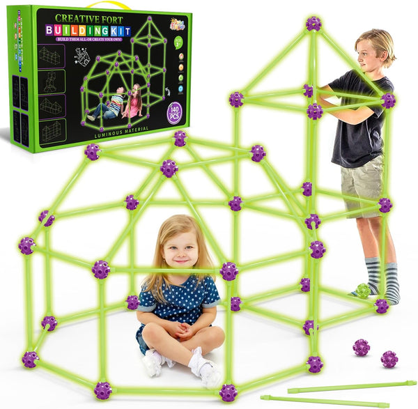 Glow In The Dark Fort Building Kit for Kids | 140 Pcs STEM Construction Toys | Educational Gift for Ages 4-12