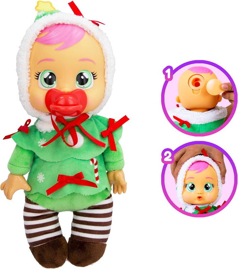 Cry Babies Tiny Cuddles Christmas Noelle - 9" Baby Dolls, Cries Real Tears, Christmas Tree Themed Pajamas
