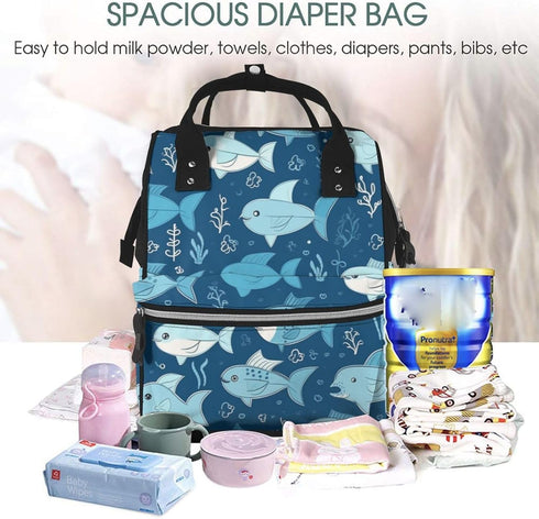 FHEDVBN Backpack Mummy Backpacks Daypack Cute Blue Fish Diaper Bag for Women Multifunction Waterproof for Mom Dad