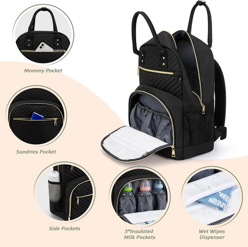 Diaper Bag Backpack, Baby Essentials Diapers Bag with Pacifier Case, Stylish Large Capacity Travel Backpack for Baby