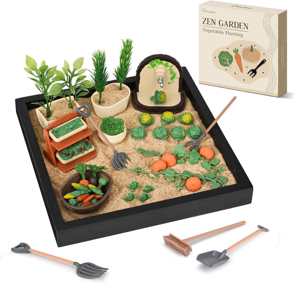 Dreamon Zen Sand Garden for Desk - Vegetable Gardening Themed Sand Tray