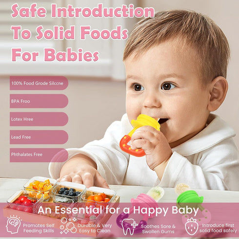 WAJIAYON Baby Fruit Feeder Pacifier (3 Pack), Silicone Teether Feeder for Baby Feeding Essentials (Pink)