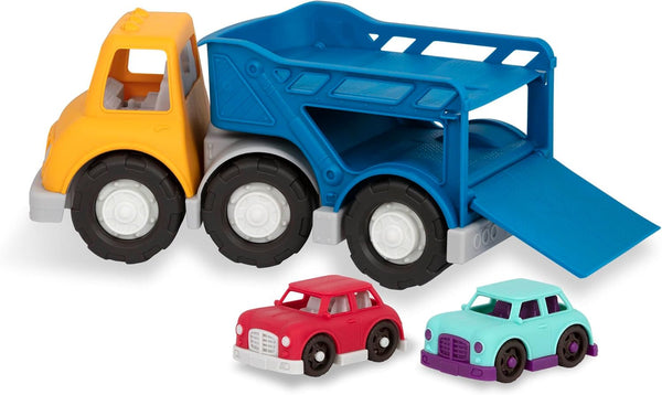 Battat Wonder Wheels Toy Carrier Truck & 2 Toy Cars, Toy Truck Playset for Kids, Recyclable Materials