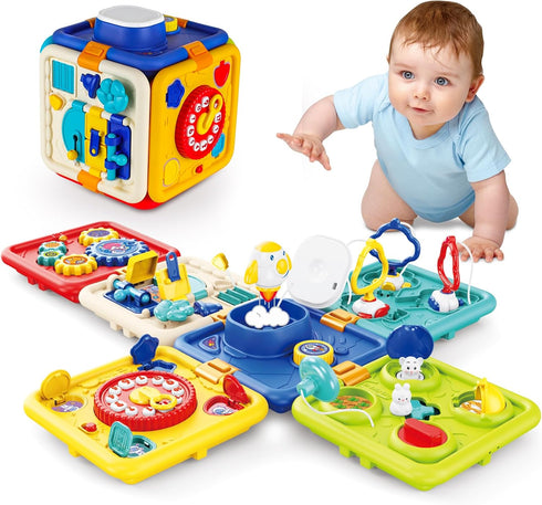 Busy Board for 1+ Year Old, Montessori Educational Toys for 1-4 Year Olds, 6-in-1 Early Development Gifts