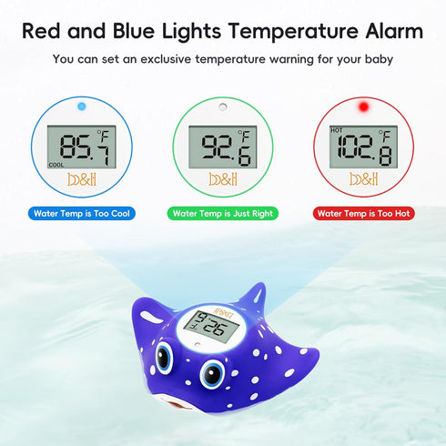 b&h Baby Bath & Room Thermometer, Digital Floating Toy for Toddlers, Safe Bathtub Water Temperature Manta Ray