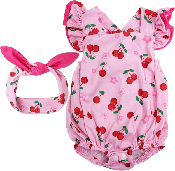 BABESIDE Reborn Baby Doll Clothes, Cherry Pattern Outfits for 17-22 Inch Baby Dolls with Headband