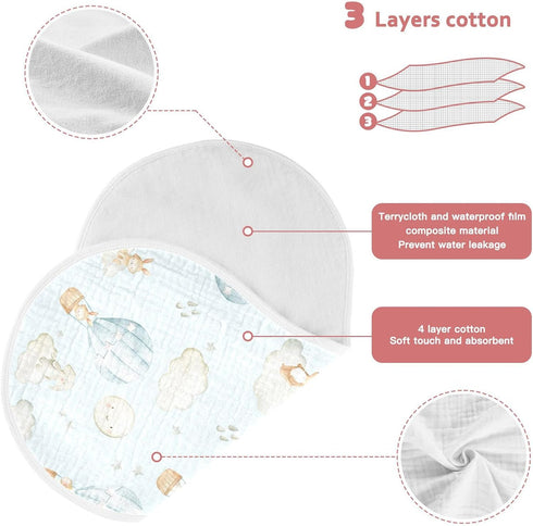 YYZZH 2 Pack 100% Hot Air Balloon Elephant Rabbit Bear Muslin Burp Cloths for Baby Cotton Baby Washcloths Bibs for Boy