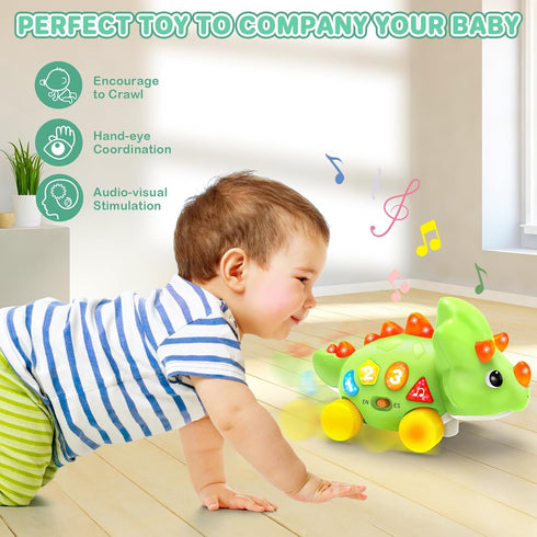 1 Tummy 6-12-18 1-3 Musical Dinosaur Toys for Year Old Baby - Time Light up Toys for Newborn Infant, Crawling Toys