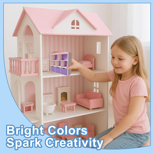 1:12 Scale Dollhouse Bookshelf, Elegant Doll House Book Shelf with Functional Storage, Perfect Doll House Accessories
