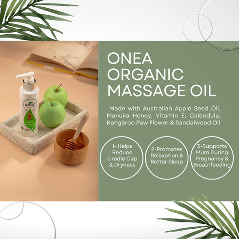 4.2 oz ONEA Baby Massage Oil - Enriched with Australian Botanicals, Sandalwood Oil and Manuka Honey - Hydrates