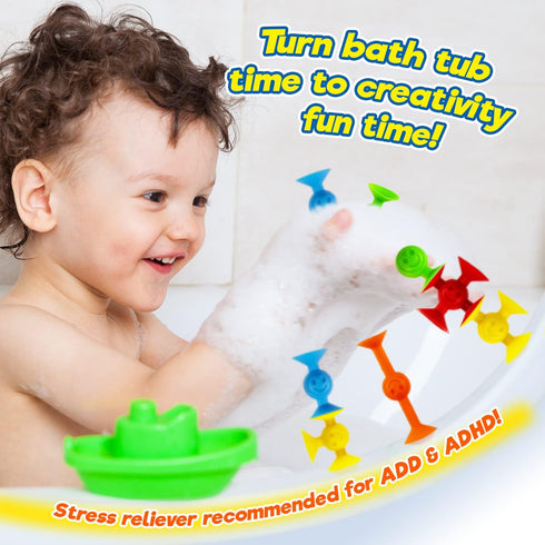 JA-RU Such Fun Mini Suction Stackers, 14 Units per Pack, STEM Educational Learning Autism Sensory Toys