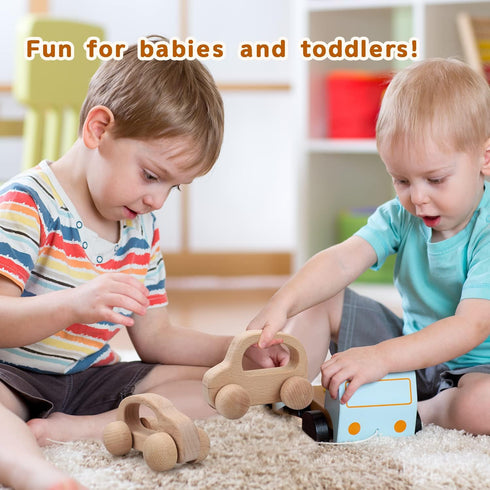 TOY Life Wooden Cars, Montessori Baby Toys for 0-12 Months, Rattle Toy Cars for 1+ Year Olds