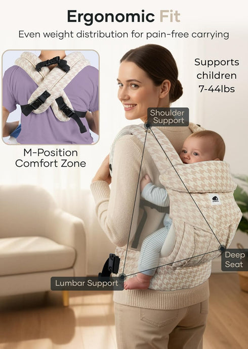 280GSM 745 lbs, Hip Seat Baby Carrier Belt Houndstooth CottonLinen, Ergonomic Lumbar Support, NewborntoToddler
