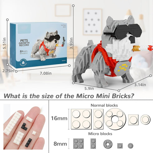 8-14, (998 Cute Animal Bully Pitbull Micro Mini Building Blocks Kit, Mini Dog Micro Bricks Building Toys for Adults