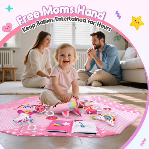Windidi 9-in-1 Tummy 7 0-3-4-6-9-12 Unicorn Baby Gym Play Mat, Time Mat with Baby Toys, Washable Baby Activity Mat