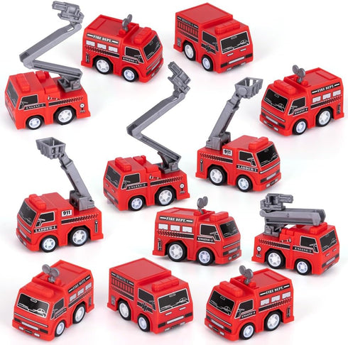 ArtCreativity Mini Pullback Fire Truck Toys (Bulk Pack of 24) Firefighter Birthday