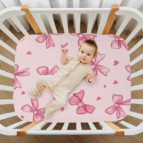 YETTASBIN 27 39 Bow Pink Fitted Crib Sheet for Baby Boys Girls, Extra Soft Breathable Nursery Bedding Sheet