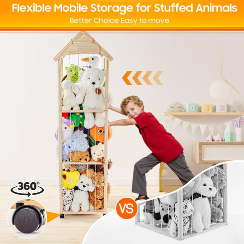 Adjustable,360 Stuffed Animal Storage,Stuff Animal Organizer Display Wood Zoo Animals Toy Holder with Length Swivel