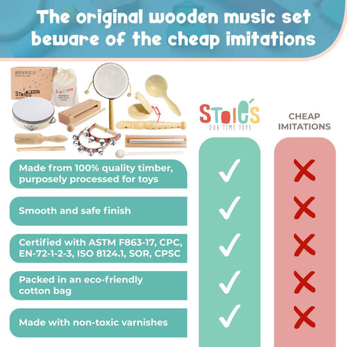 STOIE'S Wooden Musical Instruments for Kids Ages 5-9, Montessori Baby Musical Instruments for Toddlers 3-5