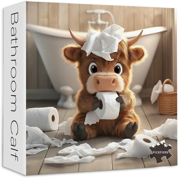 PICKFORU Highland Cow Puzzles for Adults 1000 Pieces,Cute Cow Jigsaw Puzzle, Funny Bathroom